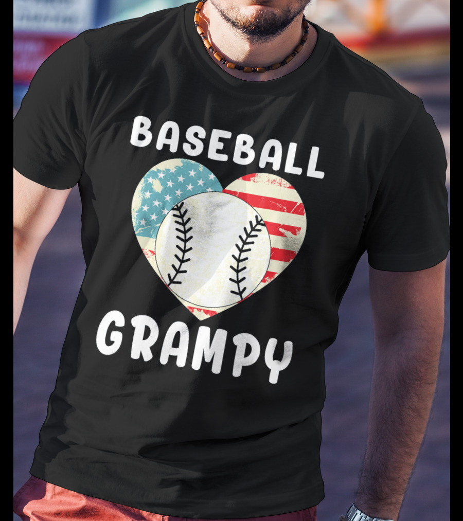 Baseball Grampy Heart With American Flag Love T-Shirt