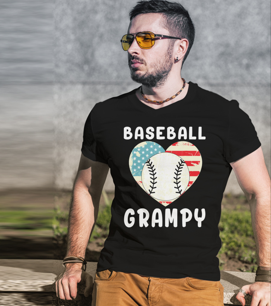 Baseball Grampy Heart With American Flag Love T-Shirt