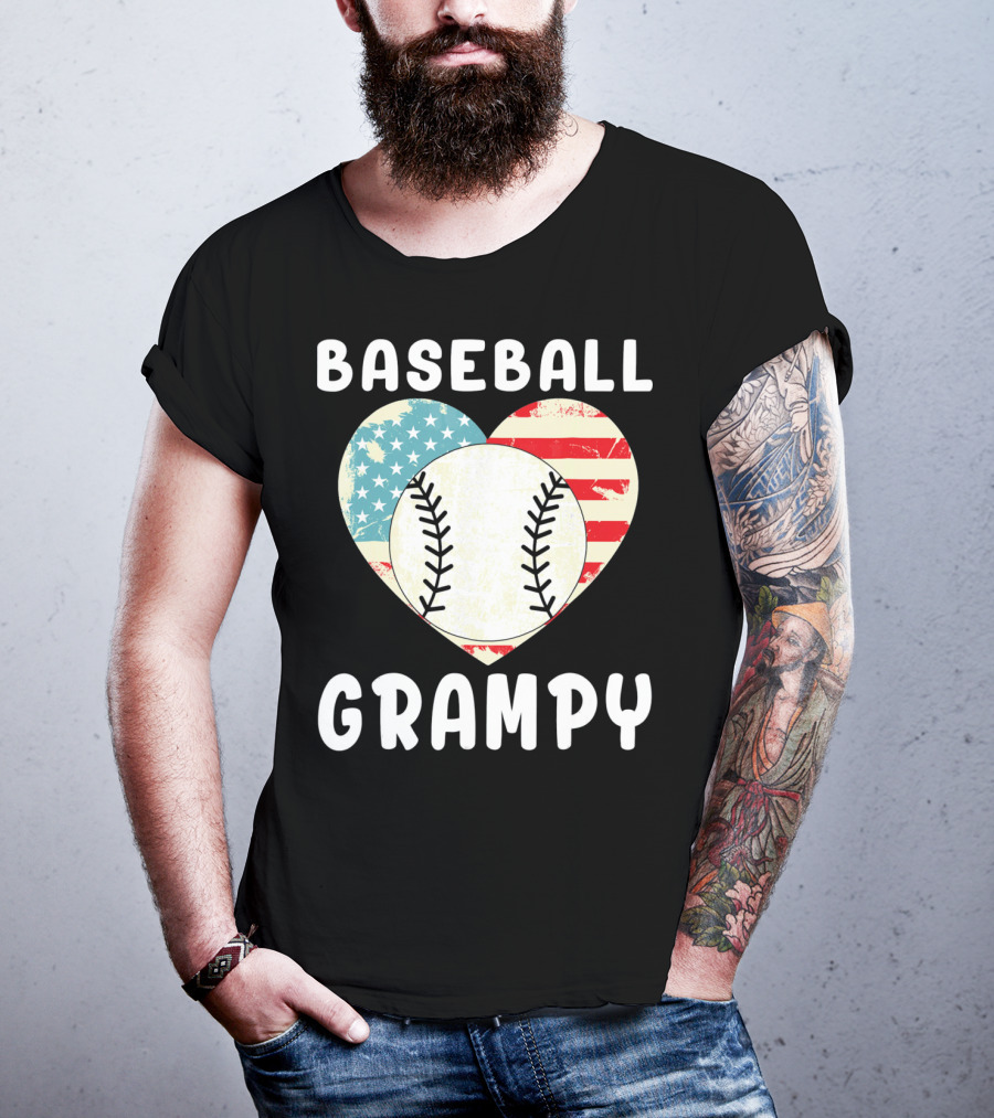 Baseball Grampy Heart With American Flag Love T-Shirt