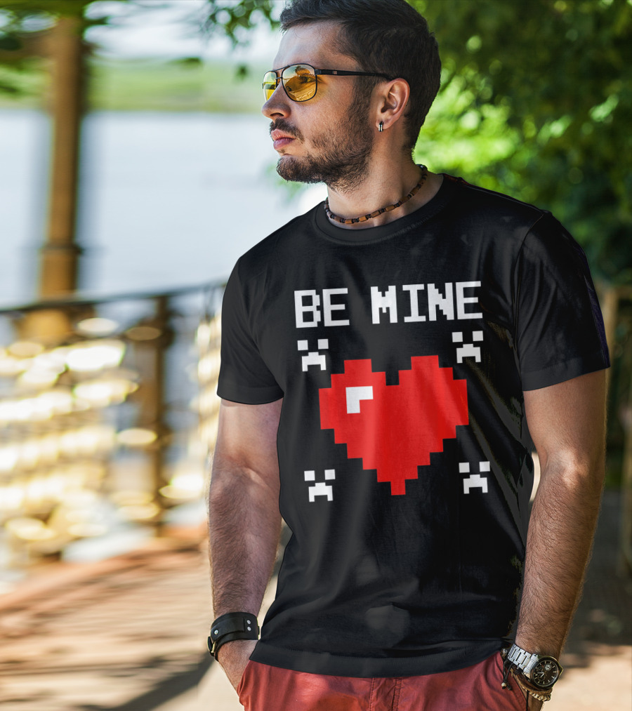 Be Mine Valentines Day Pixel Heart Design For Bo T-Shirt