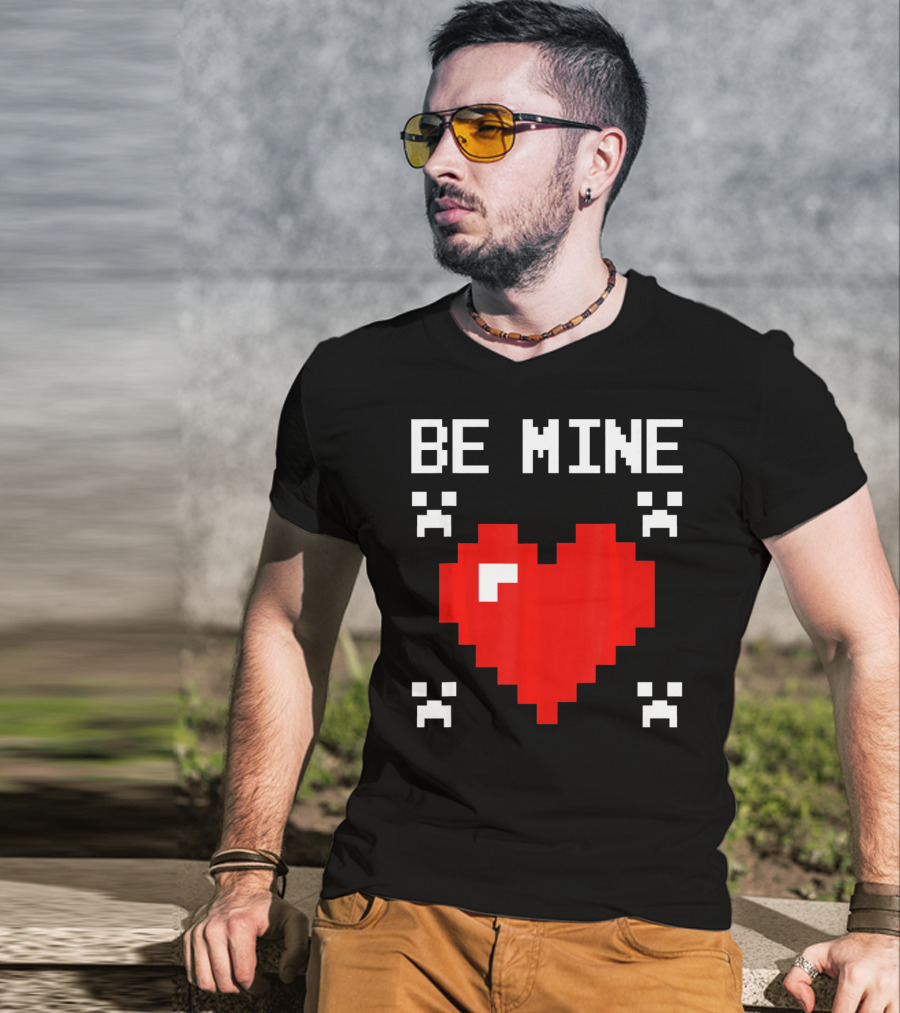 Be Mine Valentines Day Pixel Heart Design For Bo T-Shirt