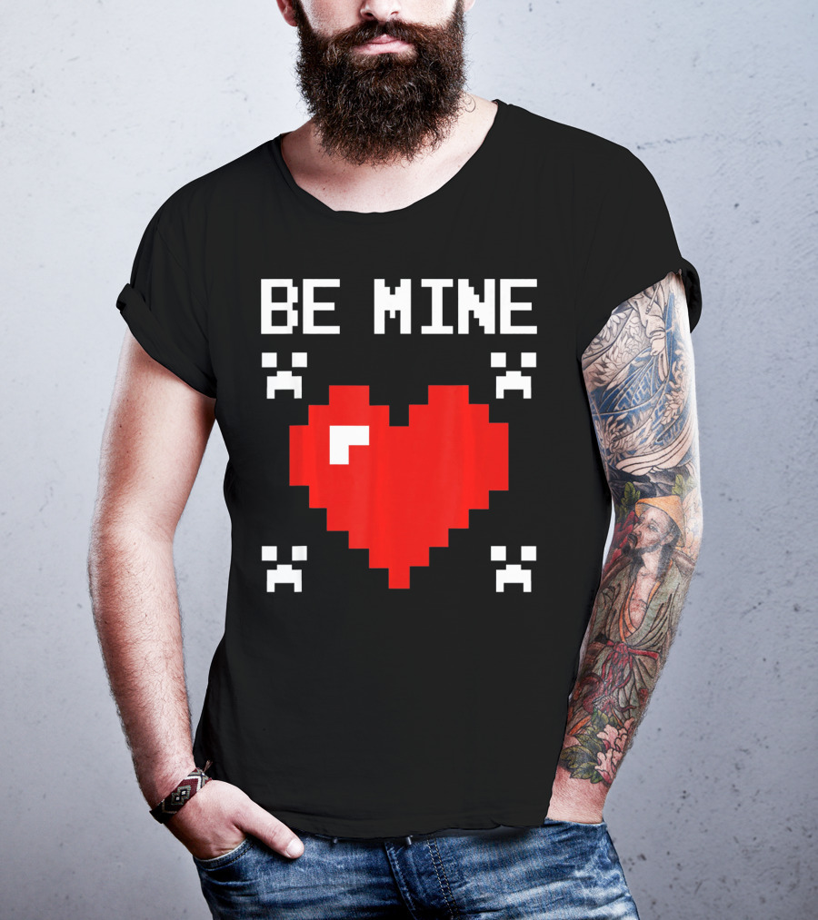 Be Mine Valentines Day Pixel Heart Design For Bo T-Shirt
