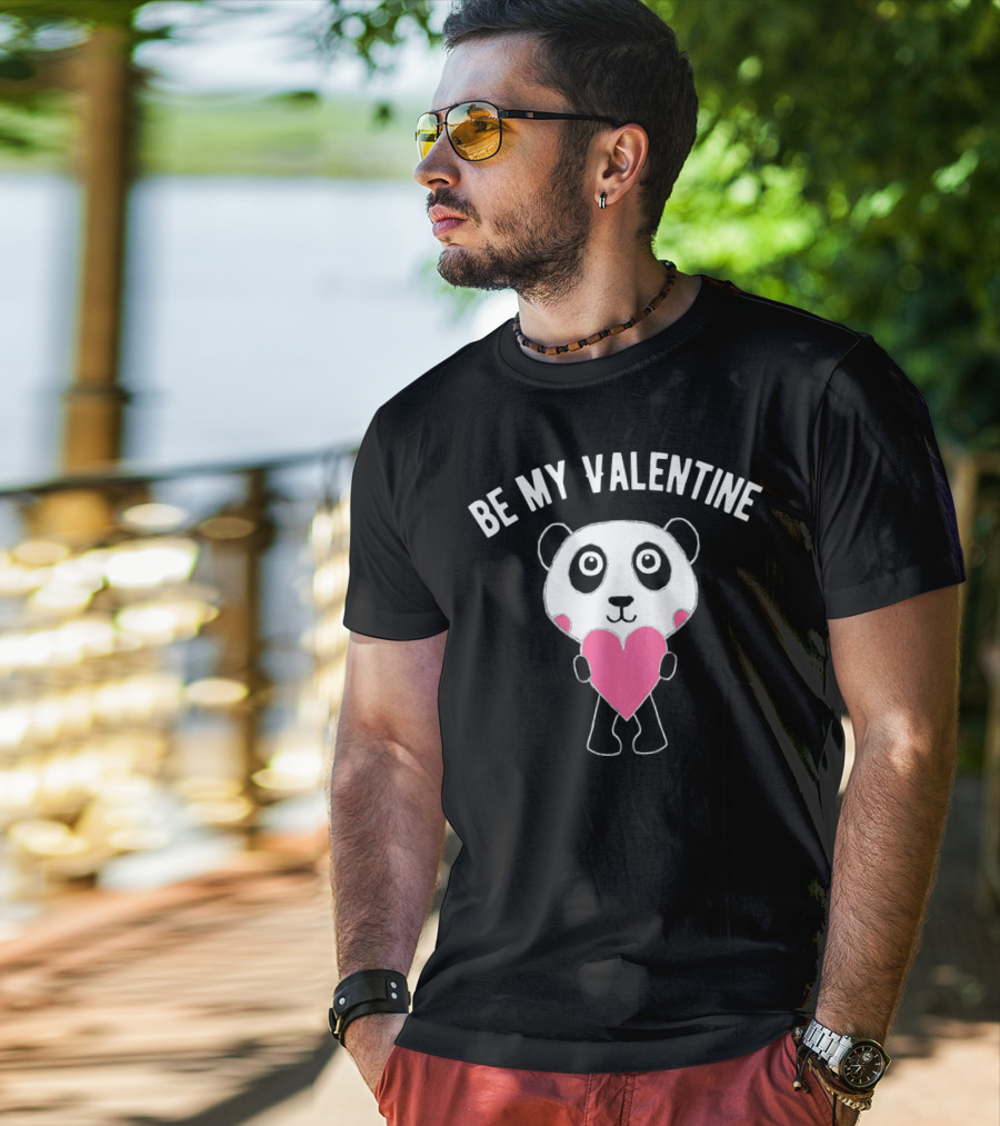 Be My Valentine Panda Holding Heart T-Shirt