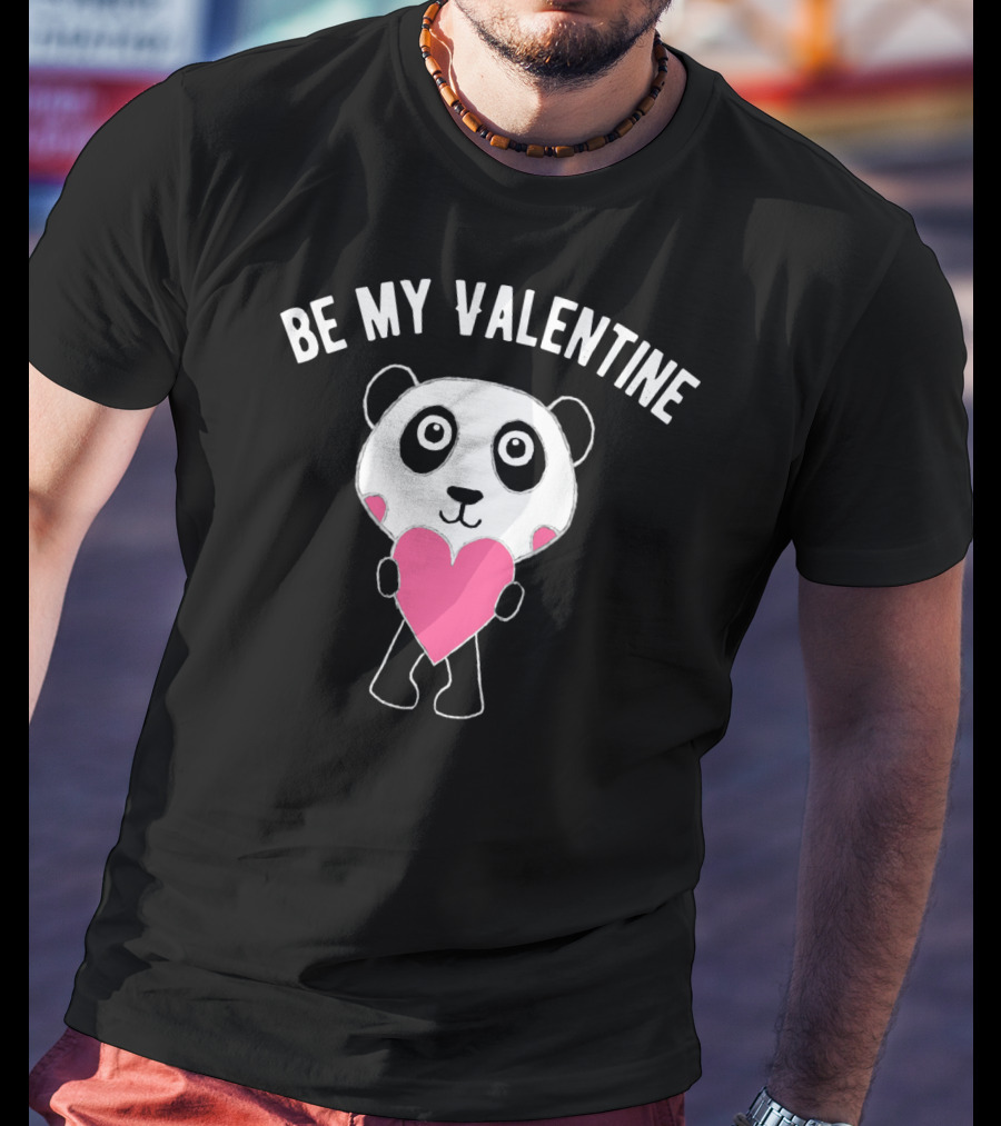 Be My Valentine Panda Holding Heart T-Shirt