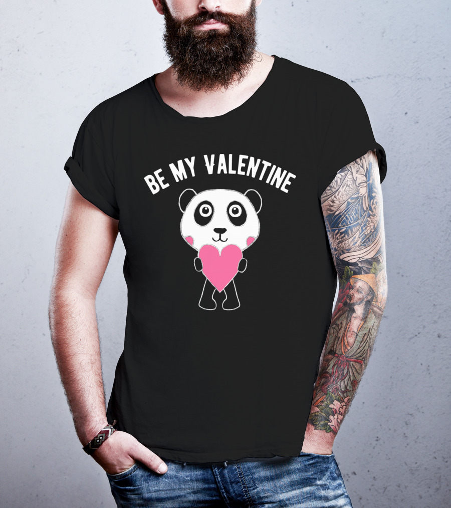 Be My Valentine Panda Holding Heart T-Shirt