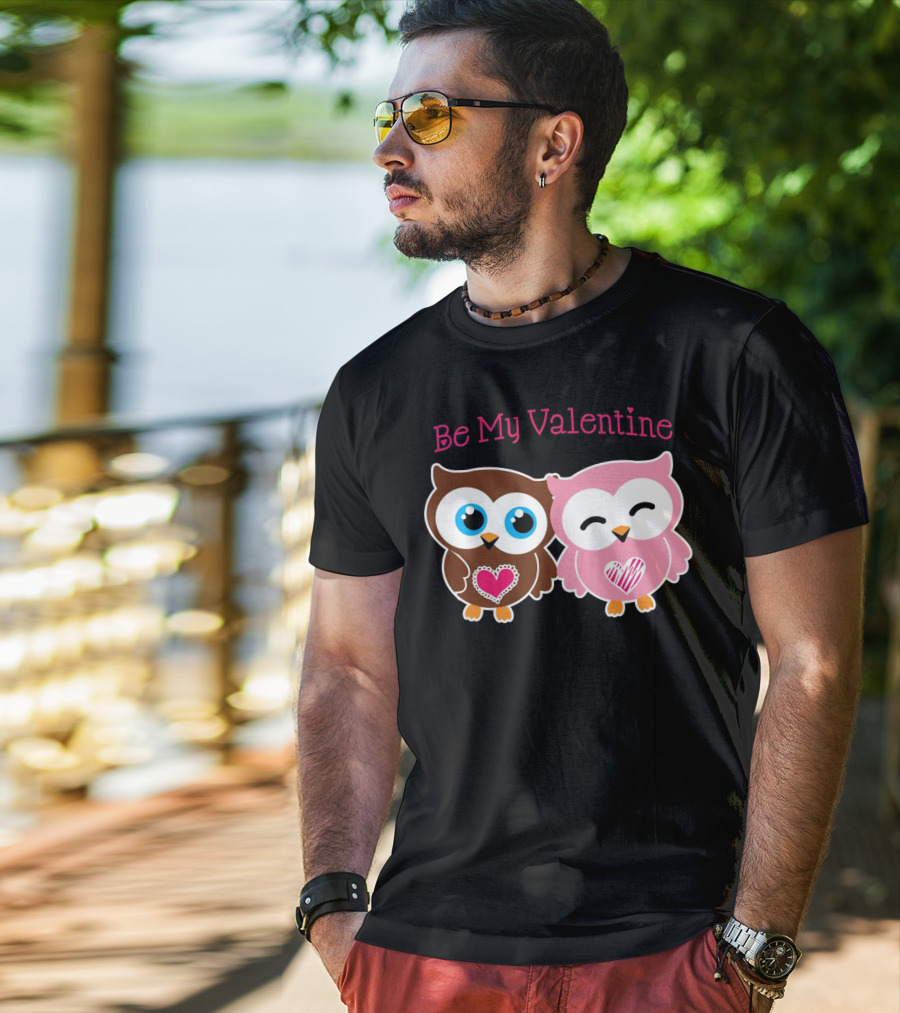 Be My Valentine Cute Valentines Day Heart Owls T-Shirt