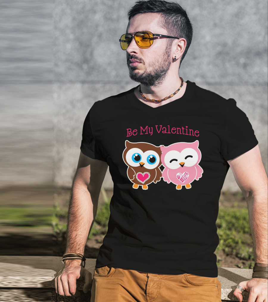 Be My Valentine Cute Valentines Day Heart Owls T-Shirt