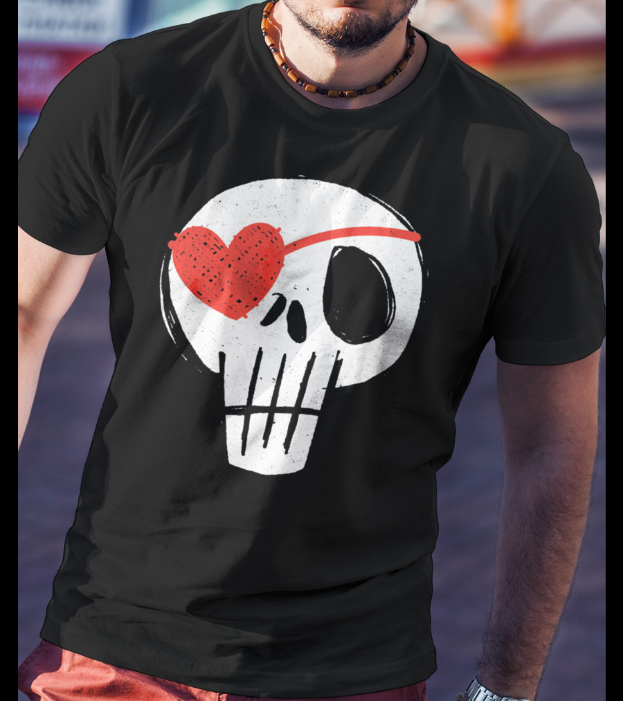 Skull With Heart Eye Patch Valentine's Day Kids T-Shirt