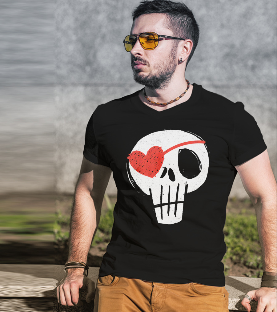 Skull With Heart Eye Patch Valentine's Day Kids T-Shirt