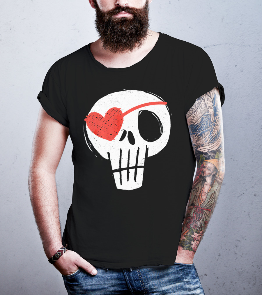Skull With Heart Eye Patch Valentine's Day Kids T-Shirt