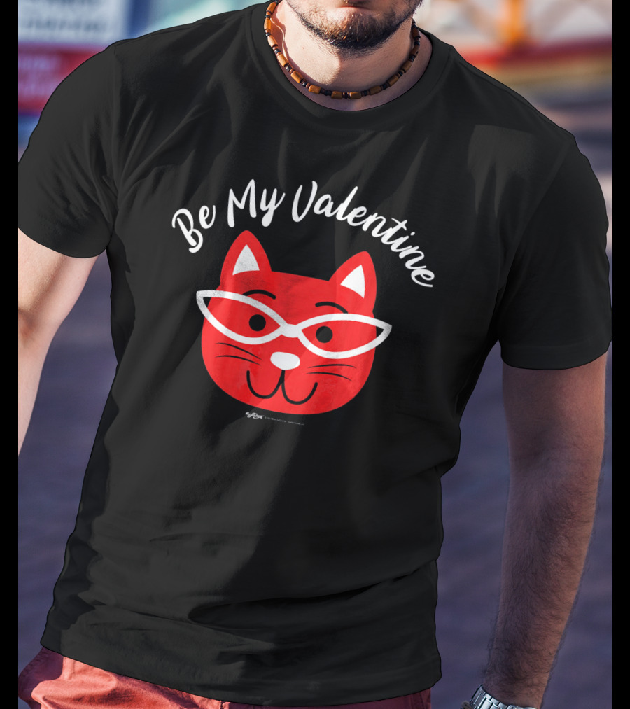 Be My Valentine Valentines Day Cat Drawing With Glasses T-Shirt