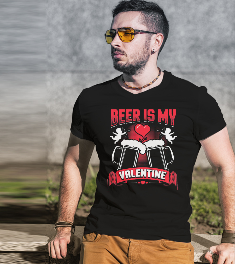 Beer Is My Valentine With Heart And Cupids T-Shirt