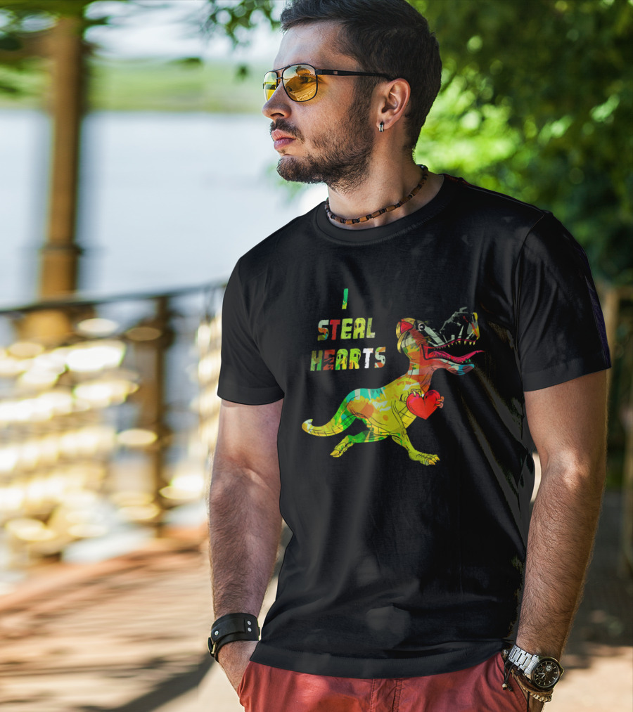 Boys Retro Vintage Dinosaur I Steal Hearts T-Shirt