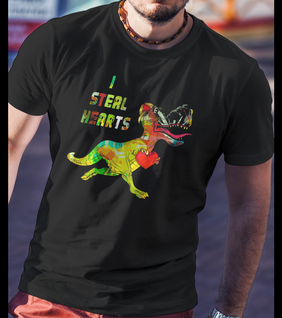 Boys Retro Vintage Dinosaur I Steal Hearts T-Shirt