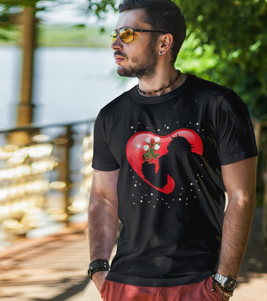 Bigfoot Red Heart White Flower Valentine's Day T-Shirt