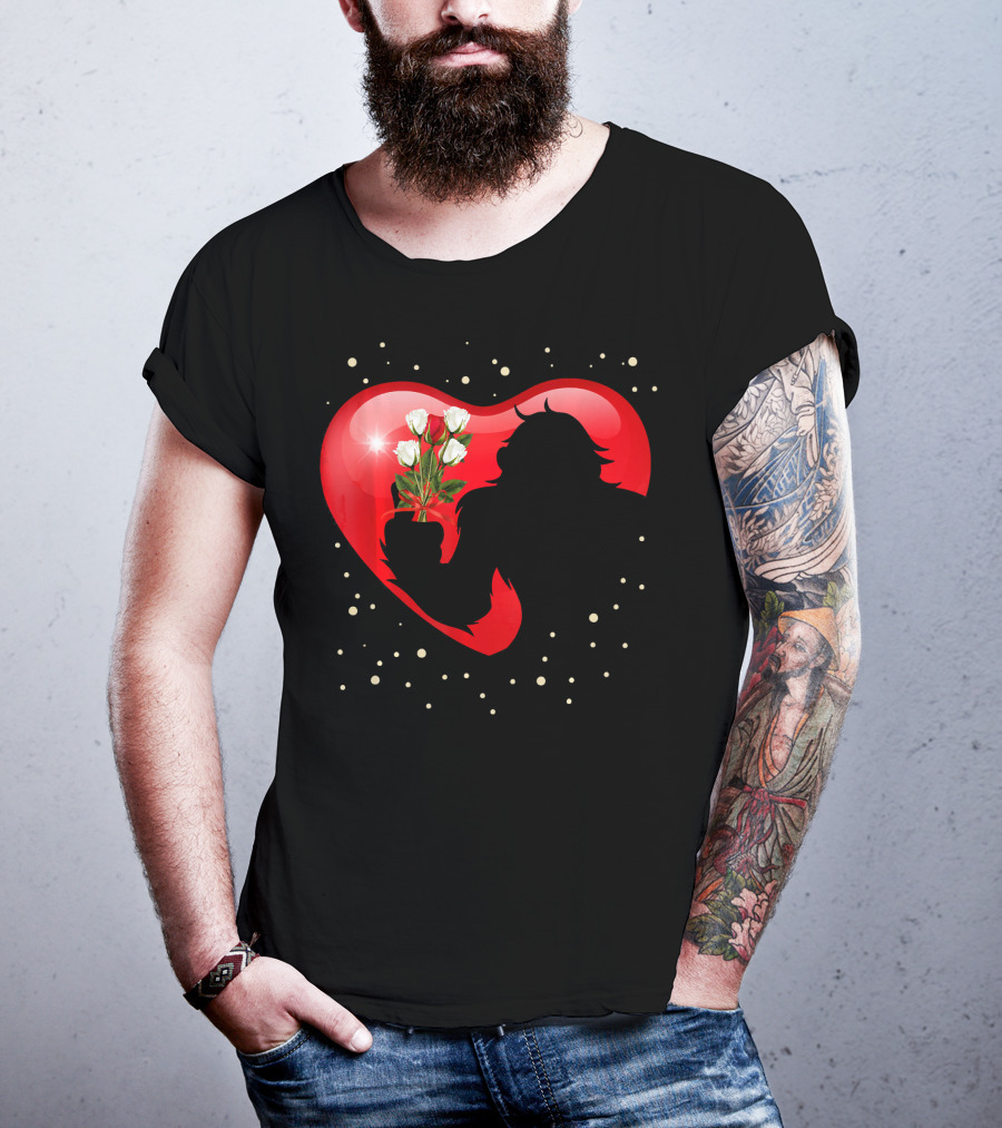 Bigfoot Red Heart White Flower Valentine's Day T-Shirt