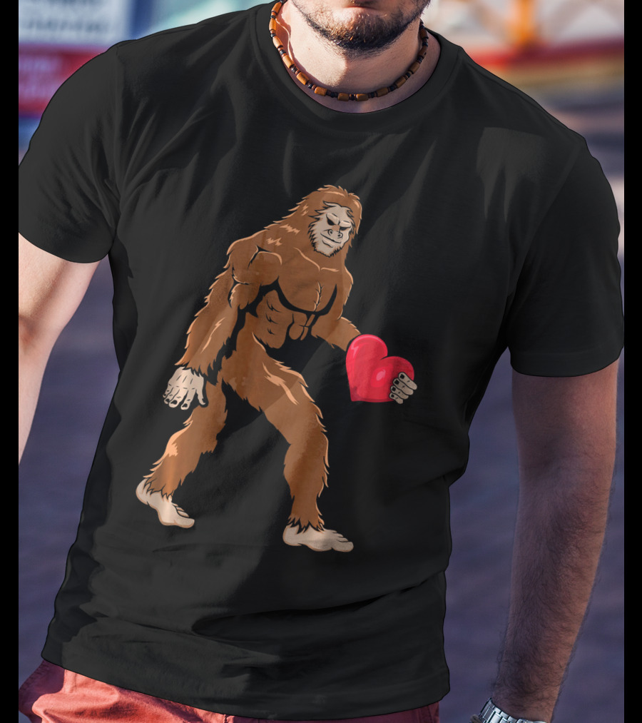 Bigfoot Holding Heart Sasquatch Valentines Day T-Shirt