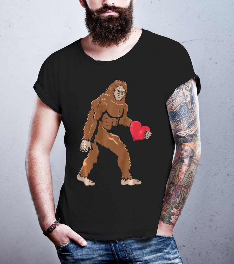 Bigfoot Holding Heart Sasquatch Valentines Day T-Shirt