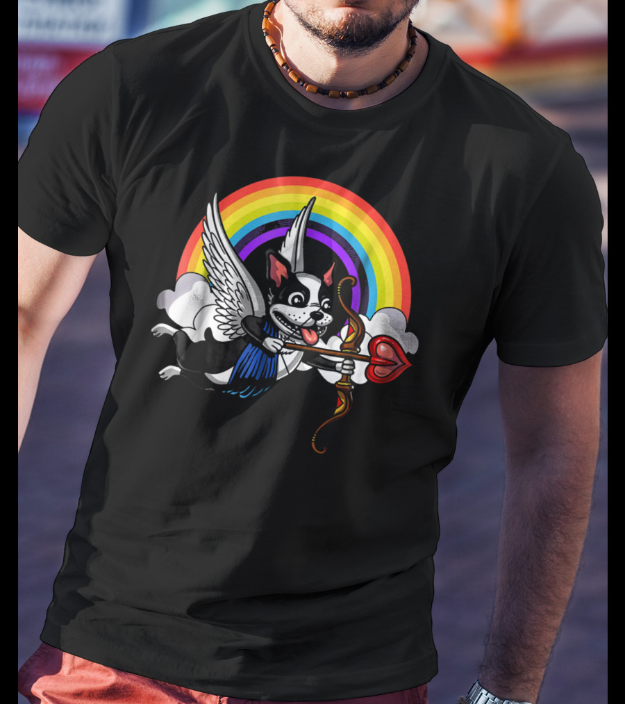 Boston Terrier Cupid Rainbow Valentine's Day T-Shirt