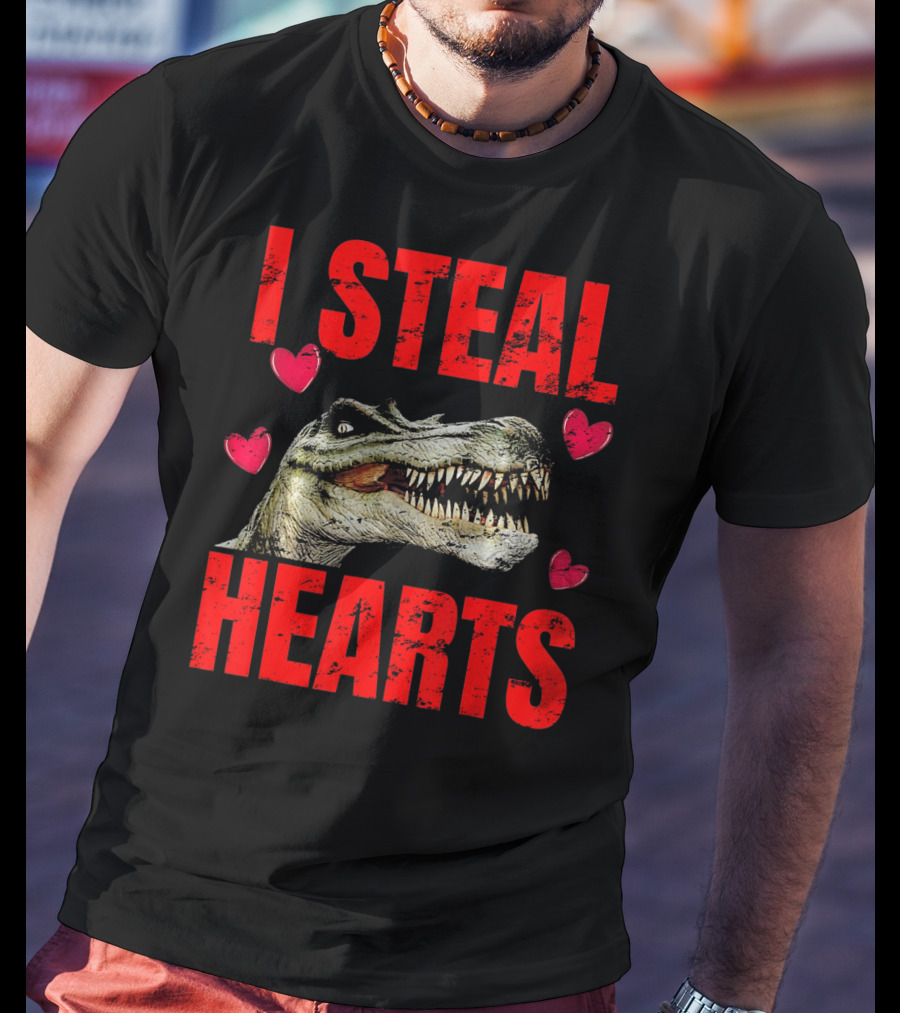 I Steal Hearts Dinosaur Valentines Boys T-Shirt