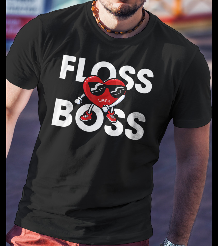 Floss Like A Boss Boys Valentines Day Kids Heart T-Shirt