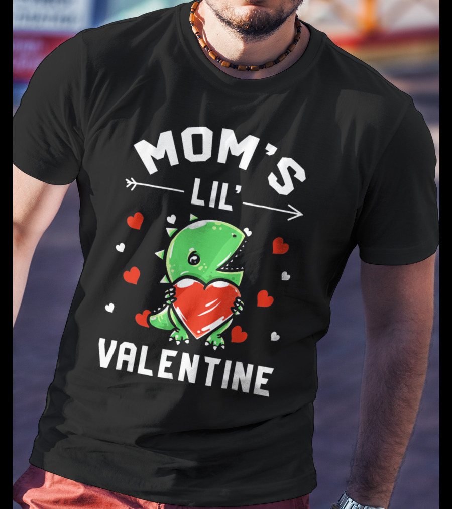 Moms Lil Valentine Dinosaur Holding Heart T-Shirt