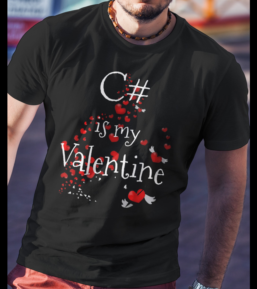 C# Is My Valentine Funny Anti Valent Hearts With Wings T-Shirt