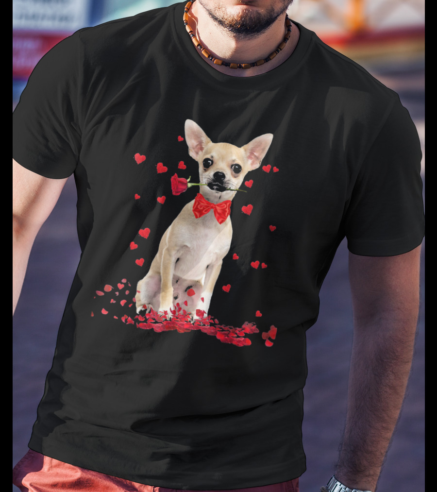 Chihuahua Valentine's Day Rose And Hearts T-Shirt