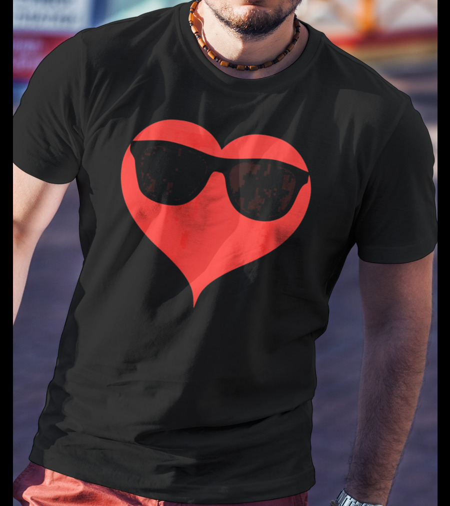 Cool Heart Valentine's Day Sunglasses Red Heart T-Shirt