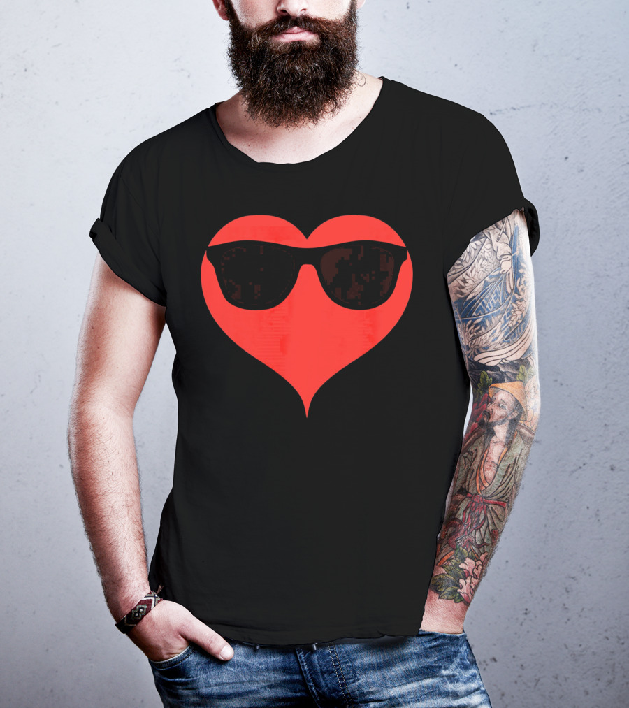 Cool Heart Valentine's Day Sunglasses Red Heart T-Shirt