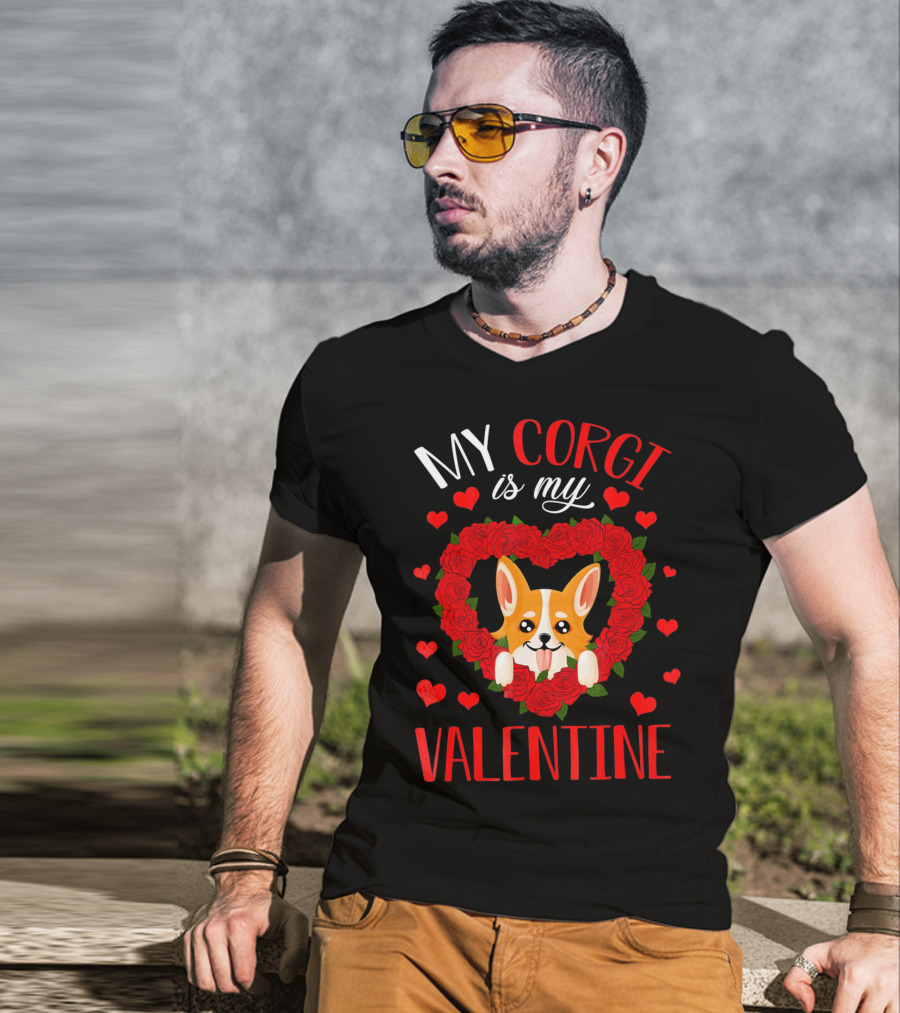 My Corgi Is My Valentine Heart Roses T-Shirt