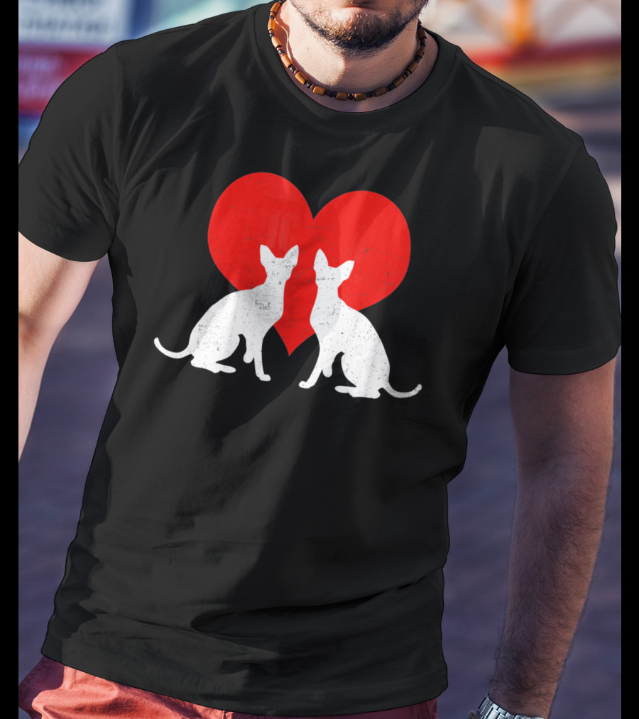 Cornish Rex Cats With Red Heart Valentines Day T-Shirt