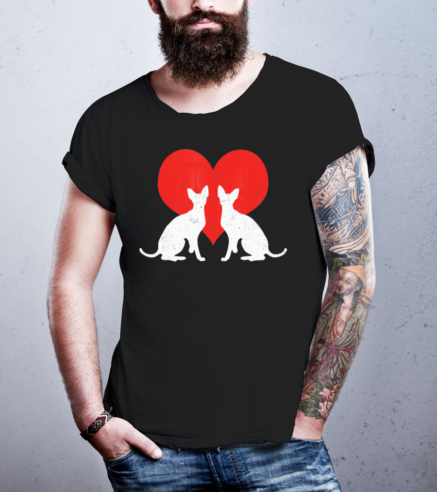 Cornish Rex Cats With Red Heart Valentines Day T-Shirt