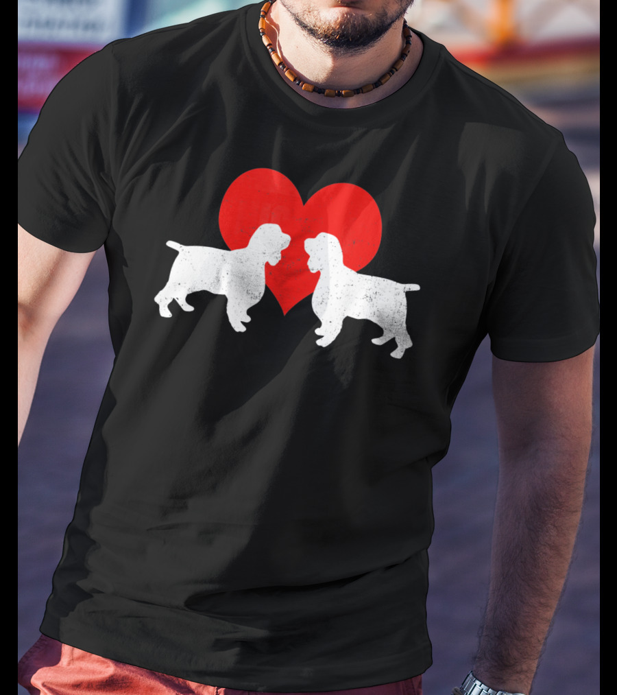 Couple English Springer Spaniel Dogs With Red Heart T-Shirt