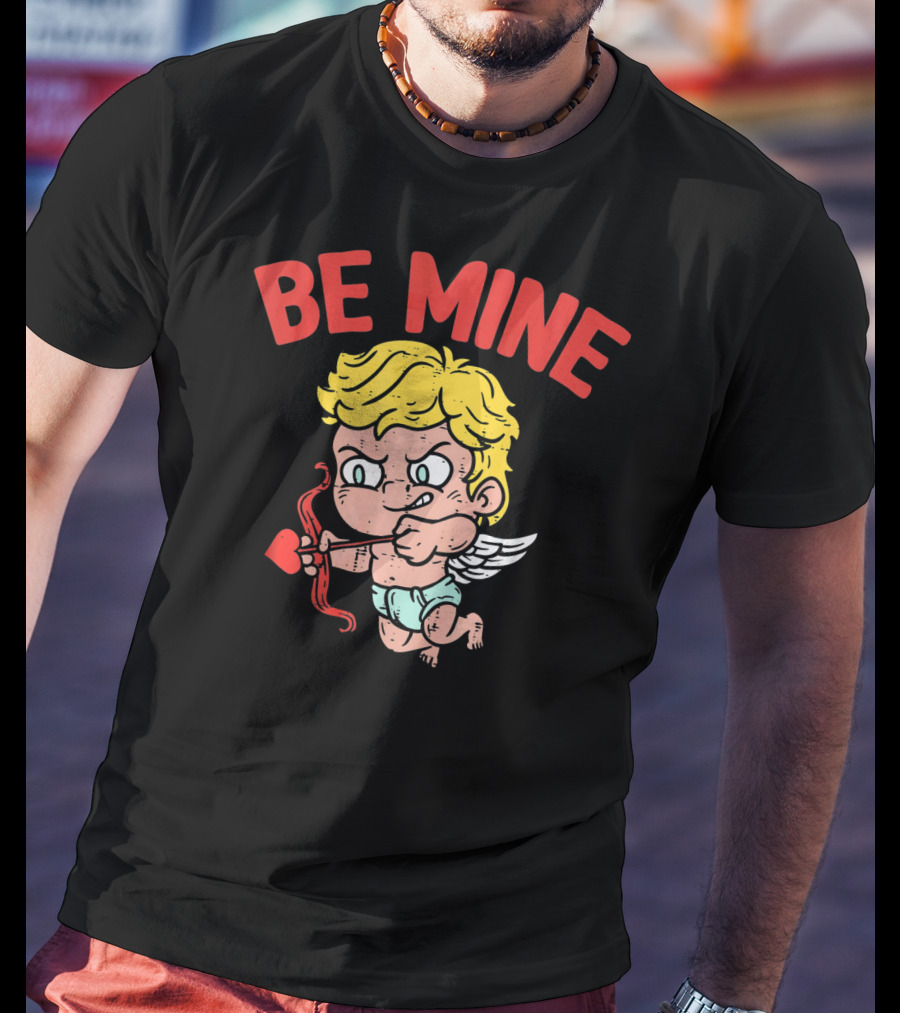 Be Mine Funny Valentine's Day Cupid With Bow And Heart Arrow T-Shirt