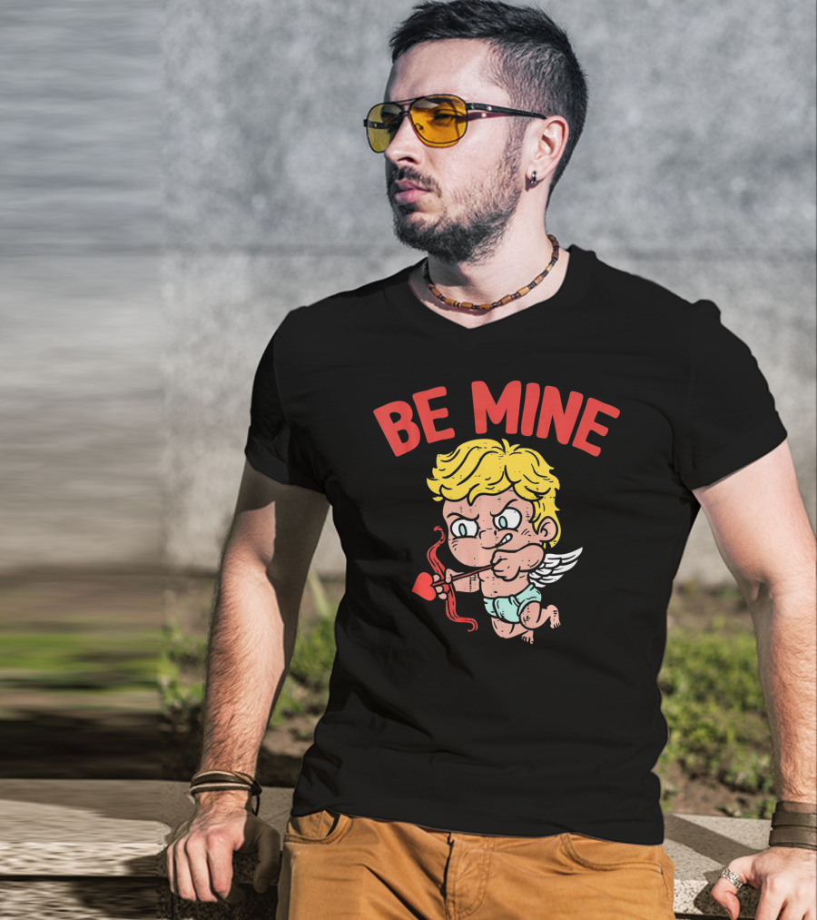 Be Mine Funny Valentine's Day Cupid With Bow And Heart Arrow T-Shirt