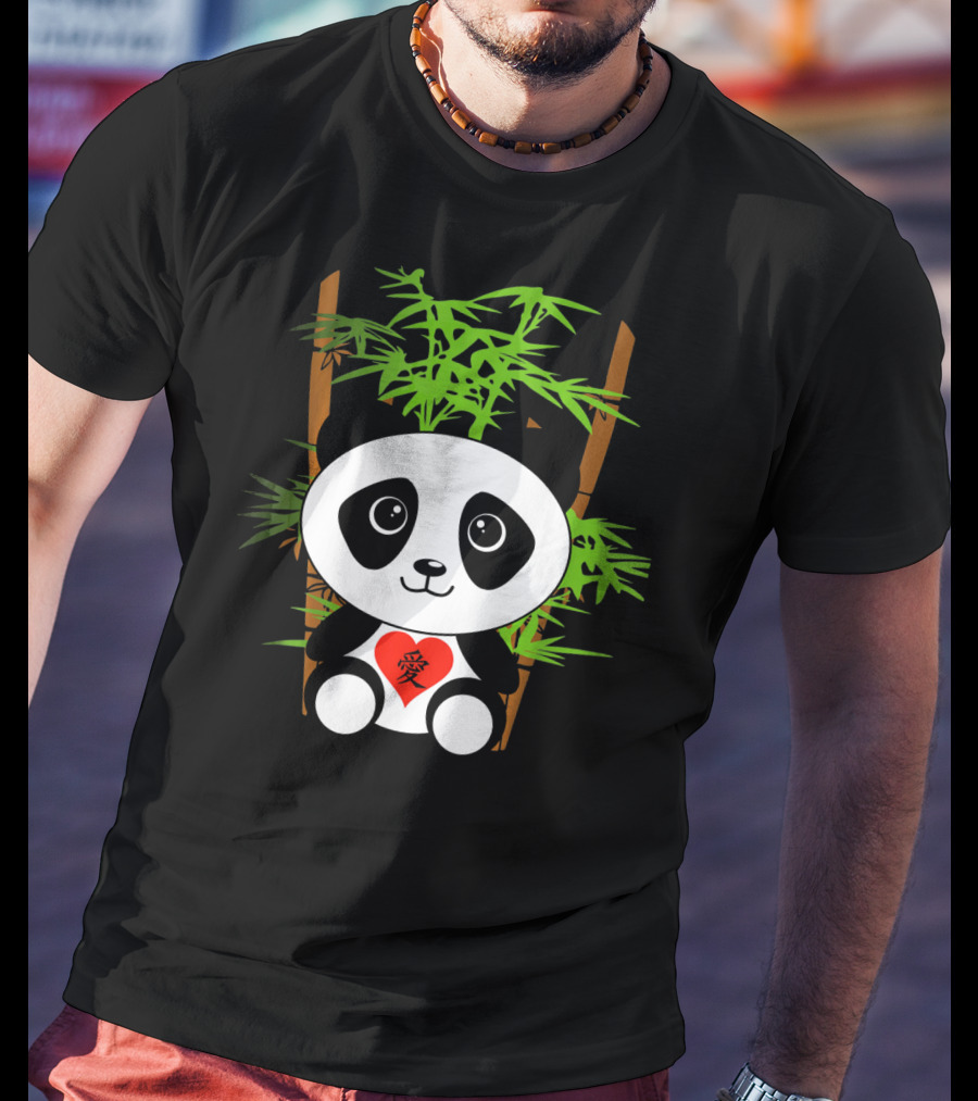 Cute Baby Panda Love Bamboo Heart T-Shirt