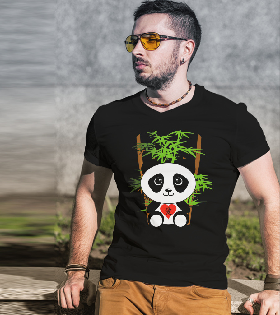 Cute Baby Panda Love Bamboo Heart T-Shirt