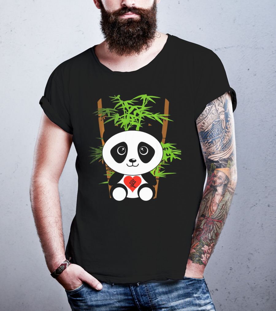 Cute Baby Panda Love Bamboo Heart T-Shirt
