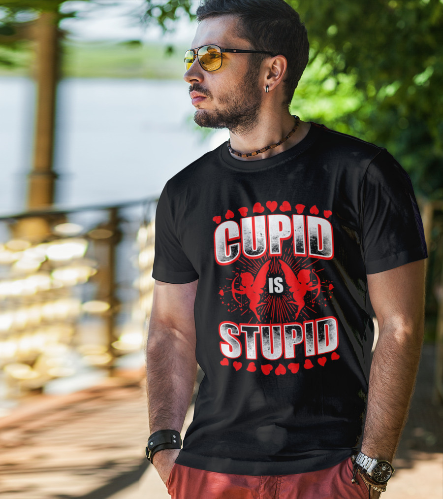 Cupid Is Stupid Anti Valentine Long With Heart And Cupid Graphics T-Shirt