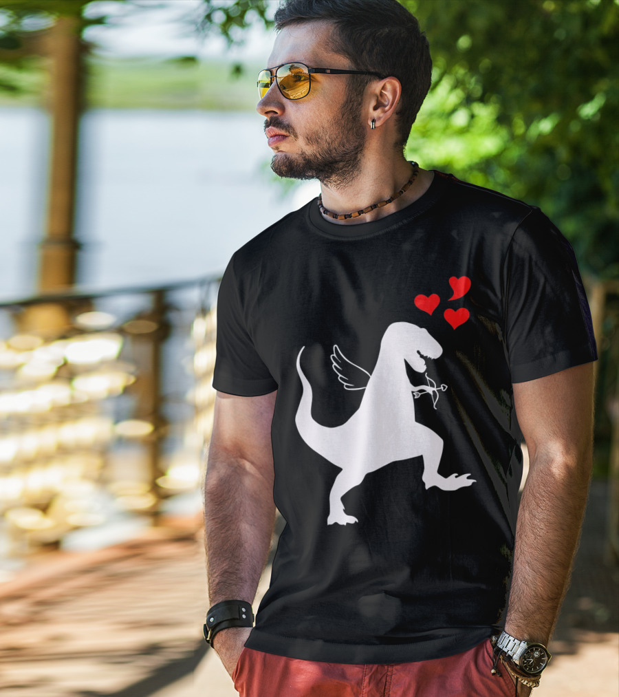 Cupid Rex Dinosaur Funny Valentines Dinosaur With Wings And Hearts T-Shirt