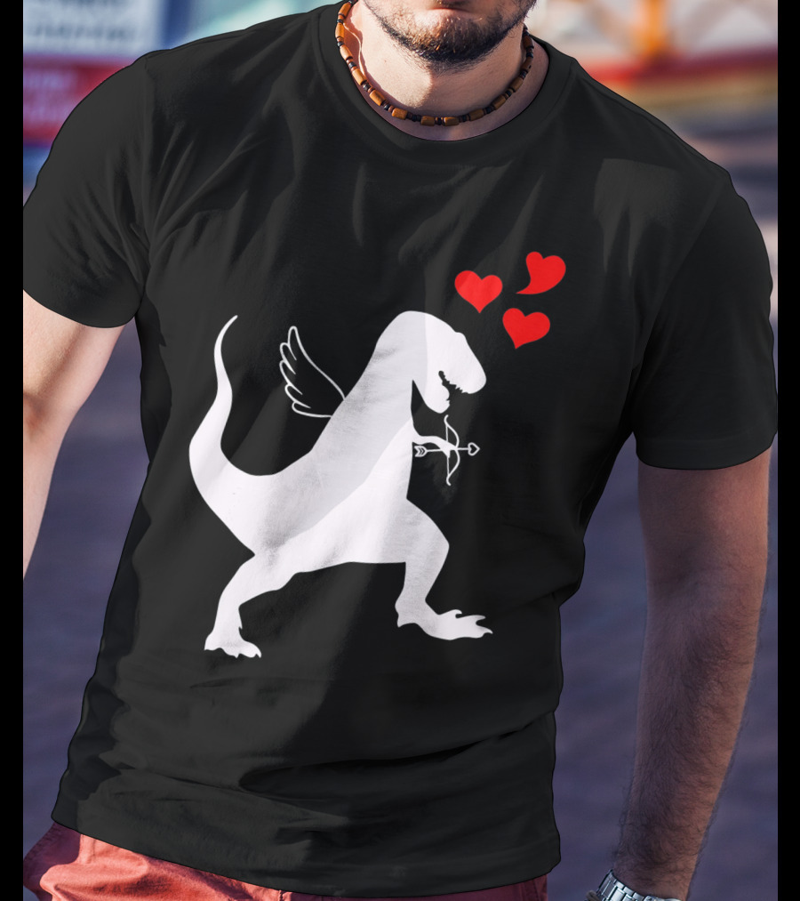 Cupid Rex Dinosaur Funny Valentines Dinosaur With Wings And Hearts T-Shirt