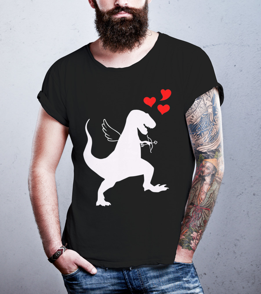 Cupid Rex Dinosaur Funny Valentines Dinosaur With Wings And Hearts T-Shirt