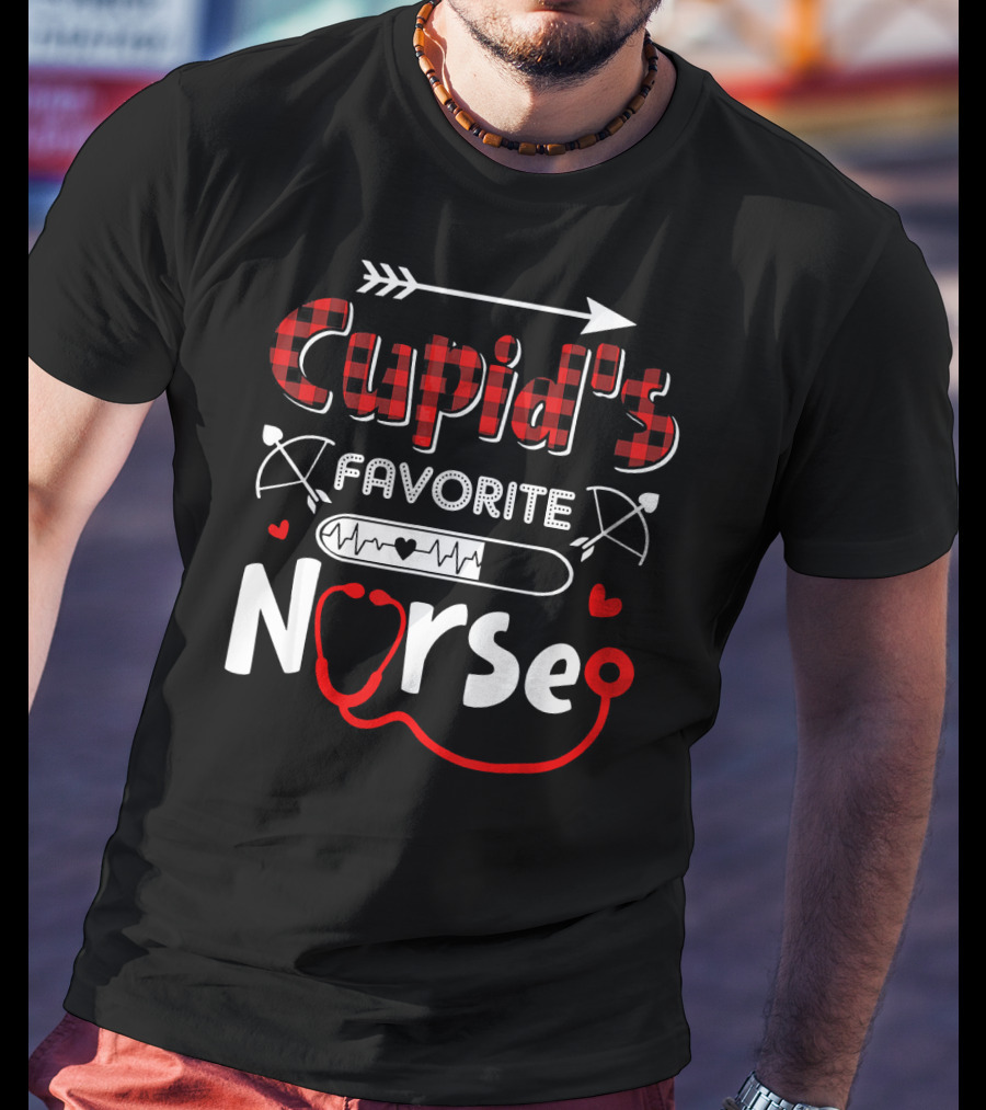 Cupid's Favorite Nurse Valentine's Day Heart Stethoscope And Arrow T-Shirt