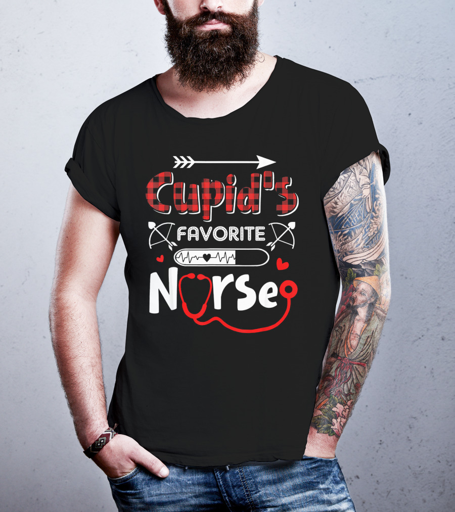 Cupid's Favorite Nurse Valentine's Day Heart Stethoscope And Arrow T-Shirt