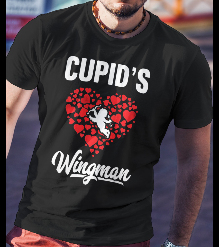 Cupid's Wingman Funny Kids Valentines Day Heart And Cherub T-Shirt