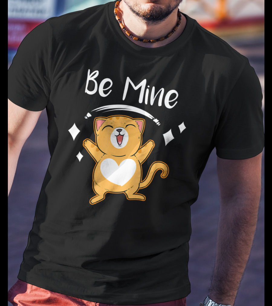 Be Mine Cute Valentine Cat With Heart T-Shirt