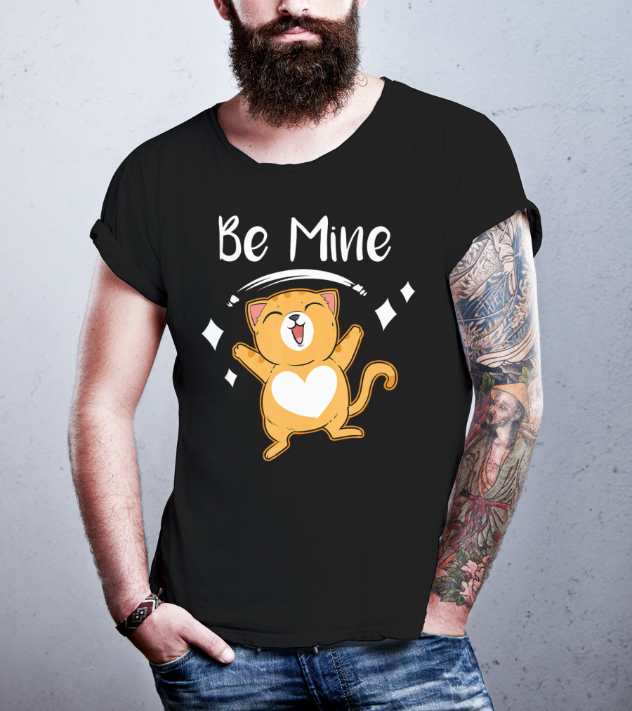 Be Mine Cute Valentine Cat With Heart T-Shirt