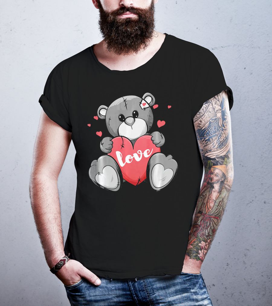Valentine's Day Cute Bear With Heart And Love Text T-Shirt