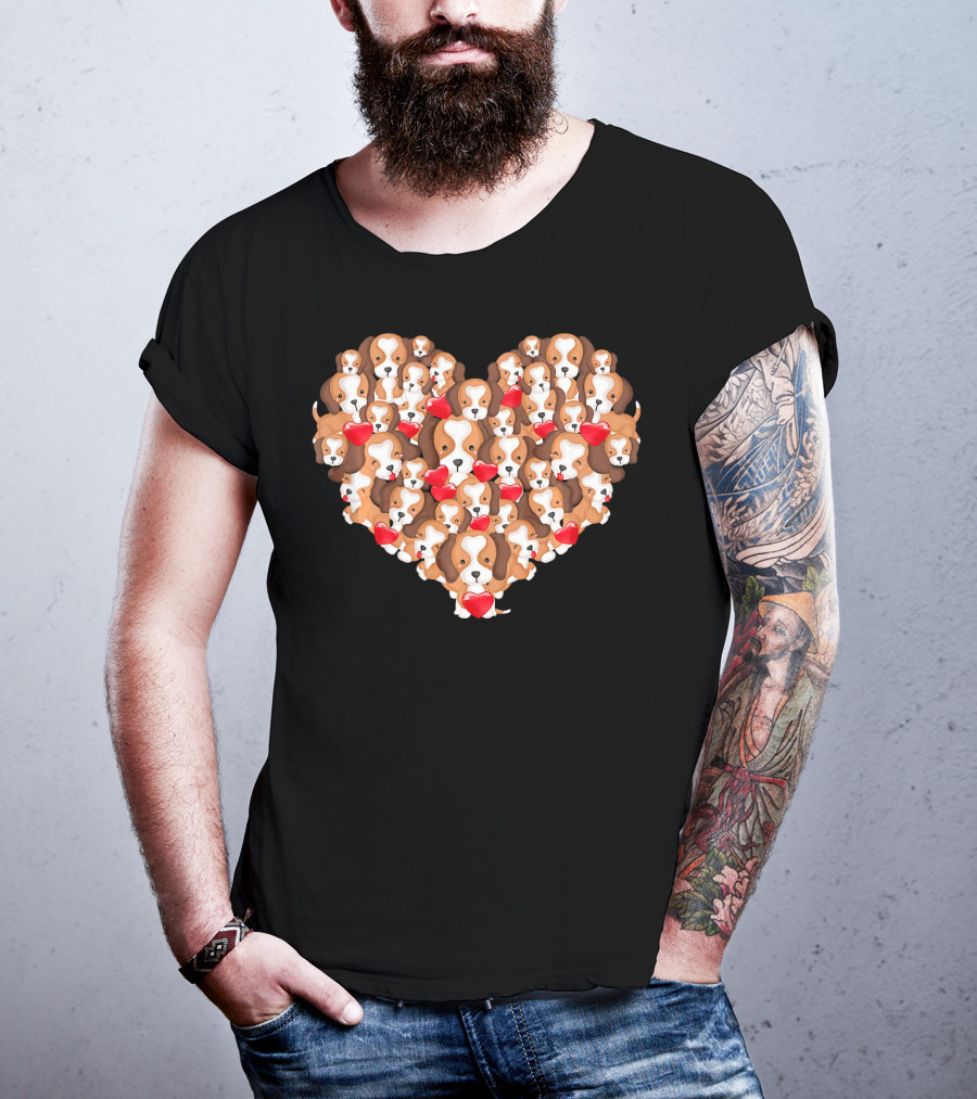 Beagle Puppies In Heart Shape For Valentine's Day T-Shirt